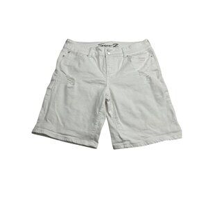 Seven7 Womens Tummyless Mid Rise Bermuda Denim Shorts Size 12 White